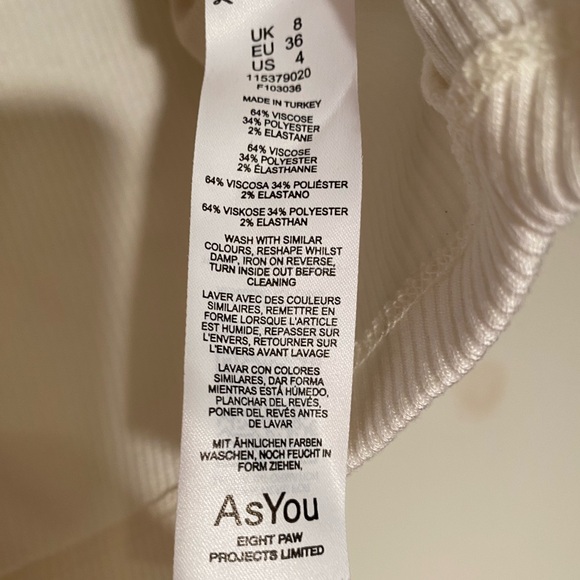 Ivory Rib Asymmetric Cut Out Racer Crop Top With Rhinestone Burtons. Size 4. - Picture 3 of 4